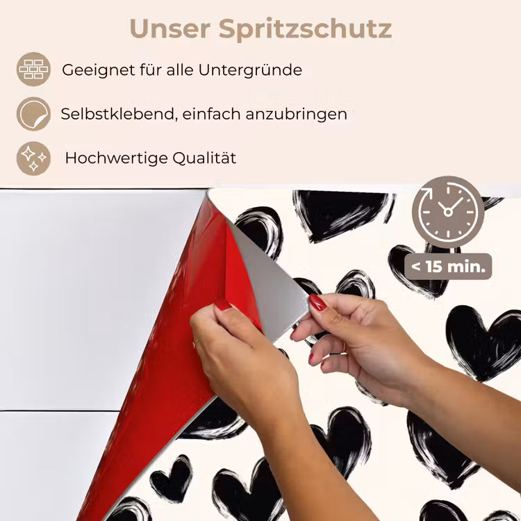 Spritzschutz Küche - Herzen - Muster - Schwarz — 4