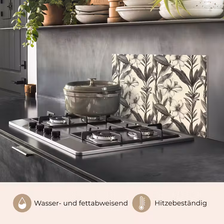 Spritzschutz Küche - Klassisch - Botanisch - Schwarz - Beige — 2