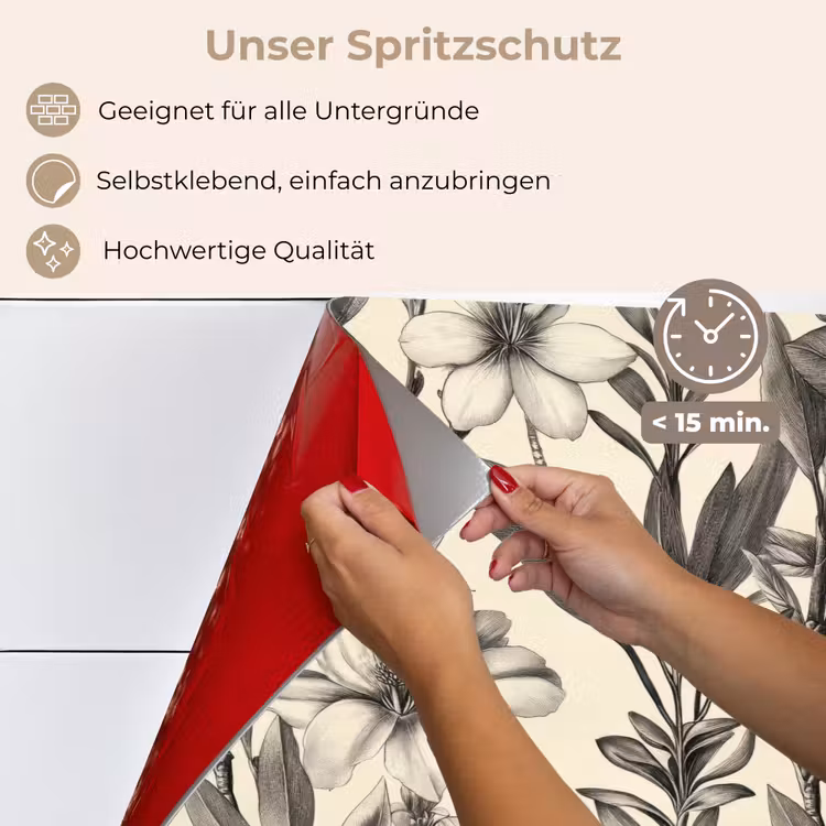 Spritzschutz Küche - Klassisch - Botanisch - Schwarz - Beige — 4