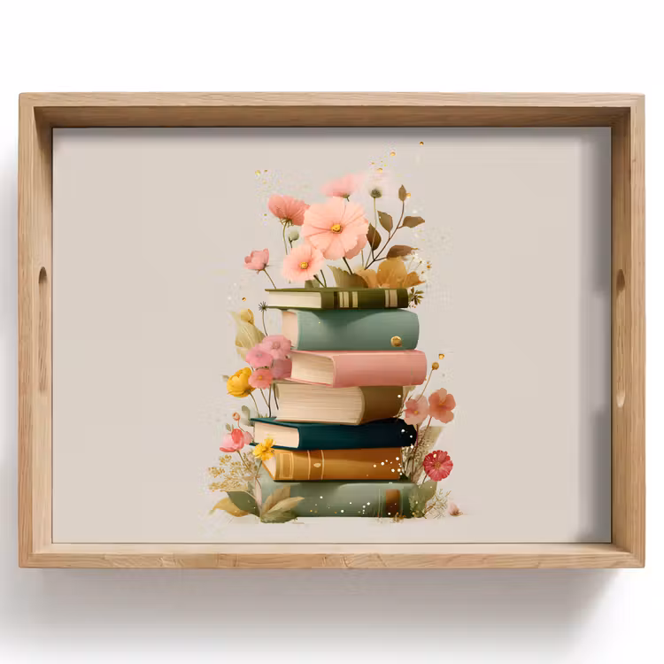 Tablett - Bücher - Stapel - Blumen - Farbenfroh — 1