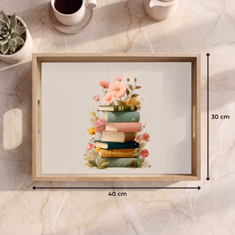 Tablett - Bücher - Stapel - Blumen - Farbenfroh — 7