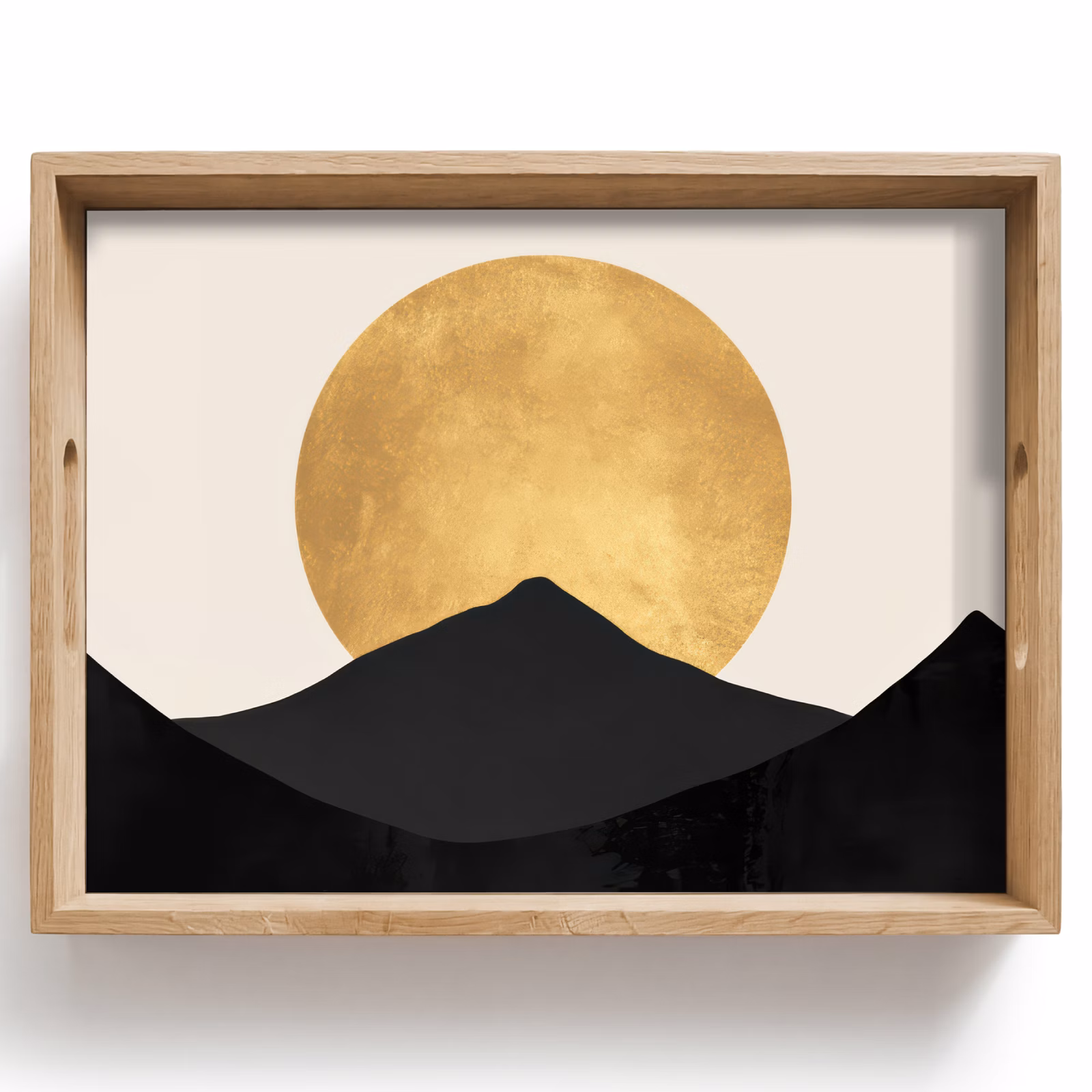 Tablett - Bergsilhouetten - Goldener Kreis - Beige — 1