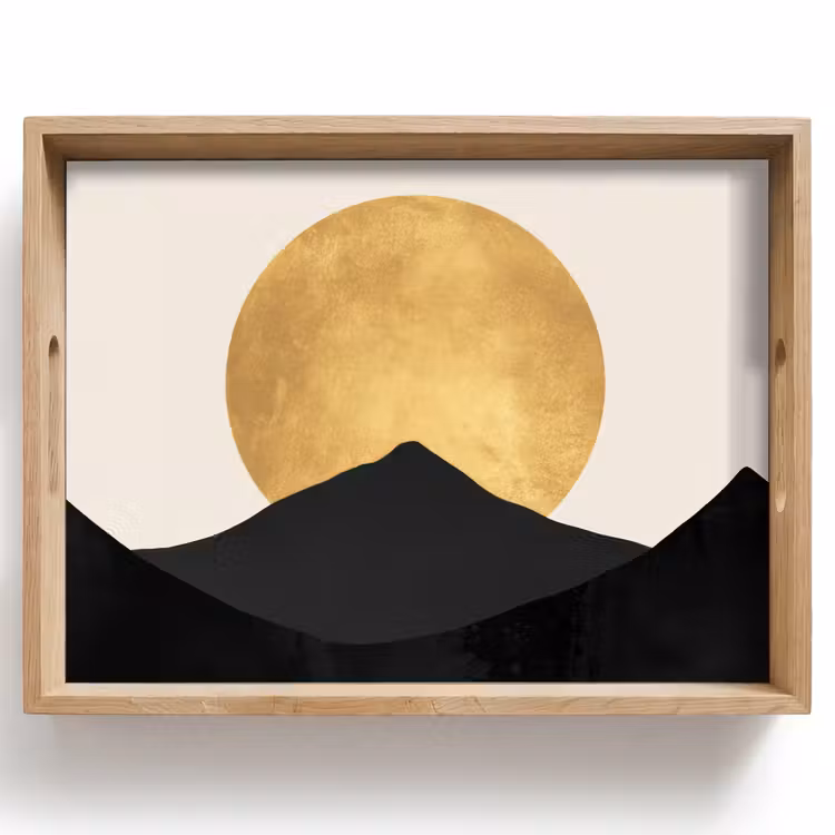 Tablett - Bergsilhouetten - Goldener Kreis - Beige — 1