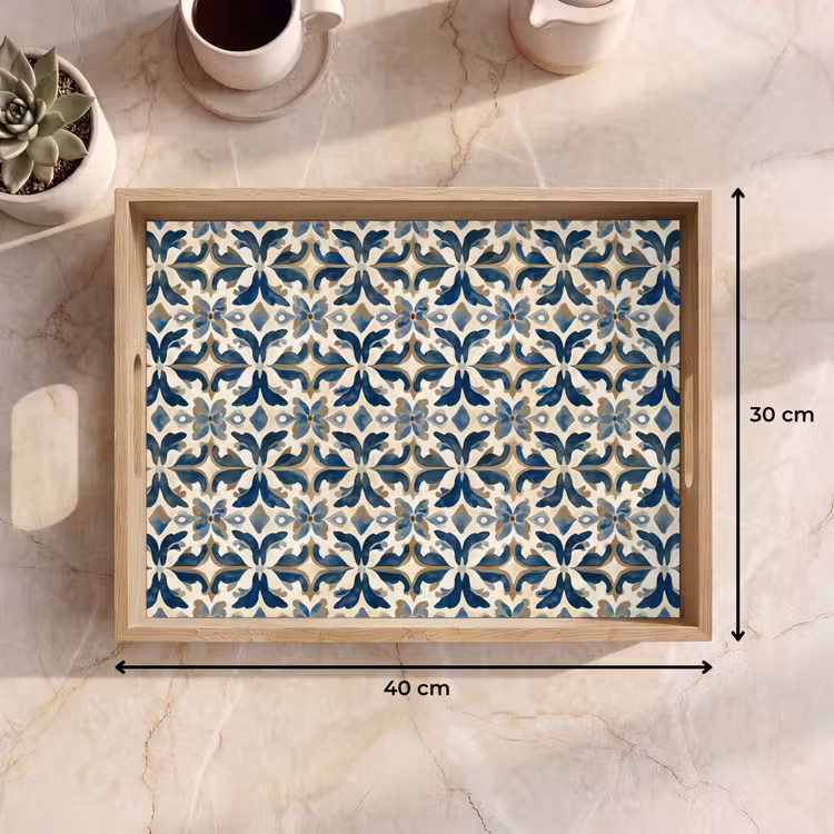 Tablett - Fliese - Muster - Blau - Beige — 7