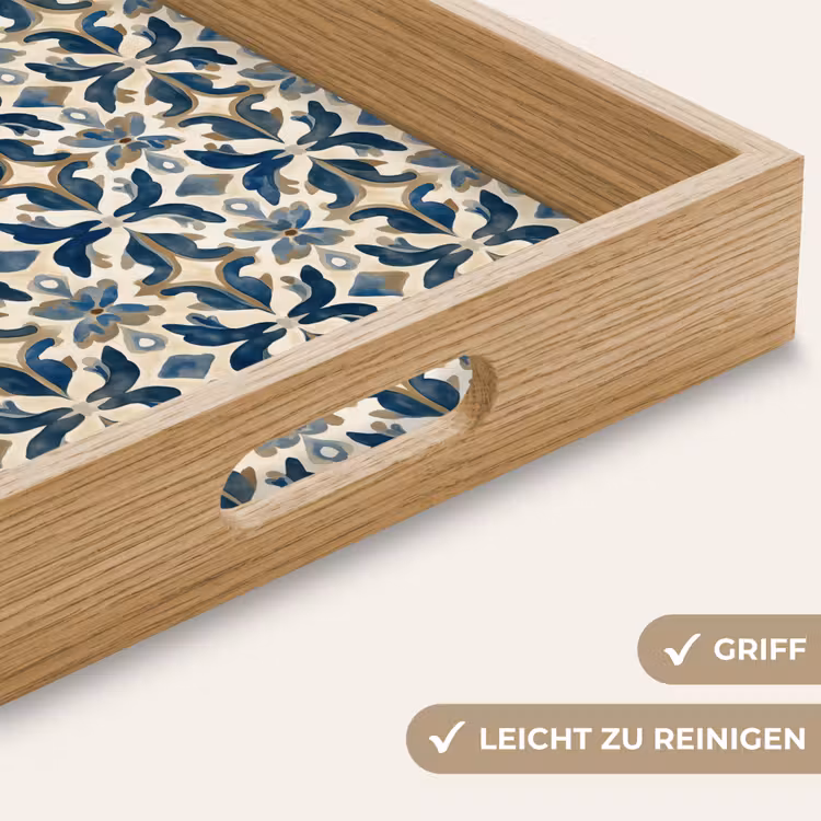 Tablett - Fliese - Muster - Blau - Beige — 8