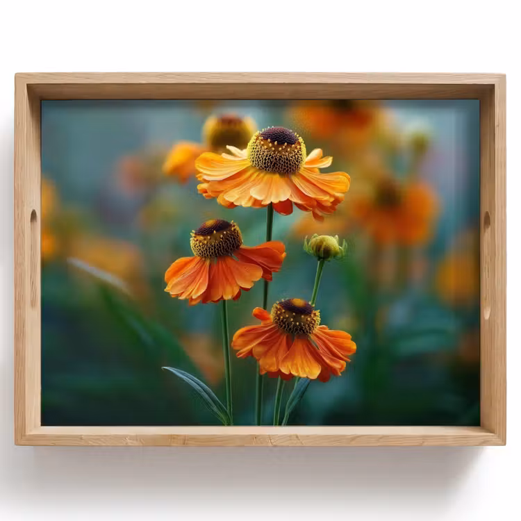 Tablett - Orangefarbene Blumen - Lebendig - Unscharfer Hintergrund — 1