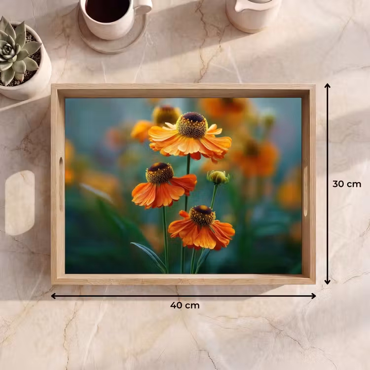 Tablett - Orangefarbene Blumen - Lebendig - Unscharfer Hintergrund — 7