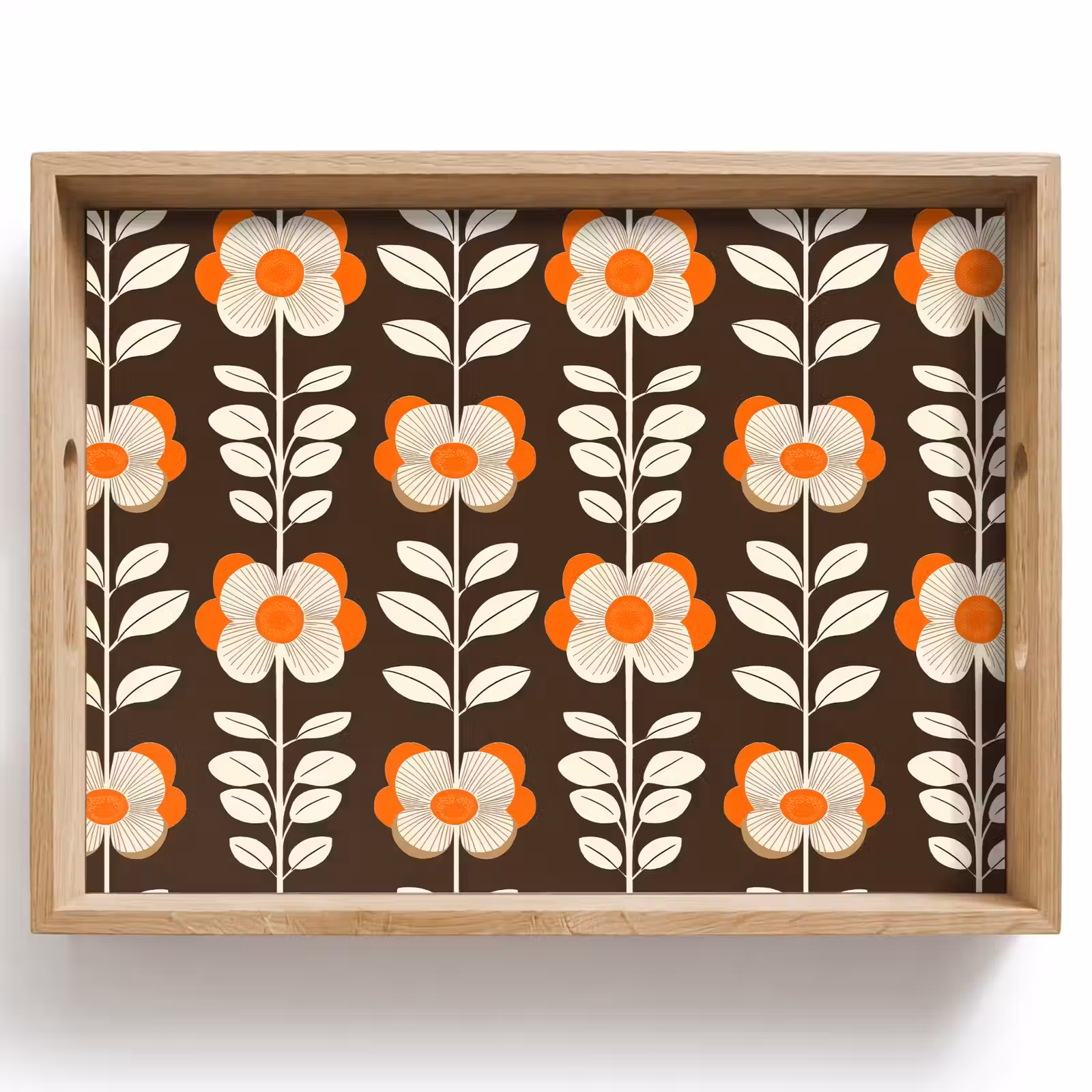Tablett - Blumen - Retro - Braun — 1