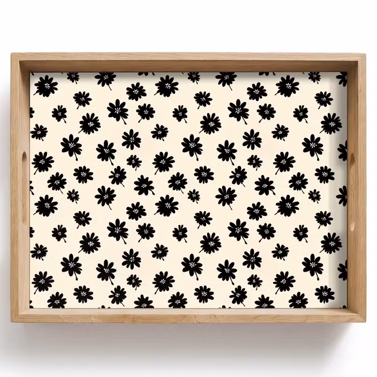 Tablett - Gänseblümchen - Grafik - Schwarz - Beige — 1