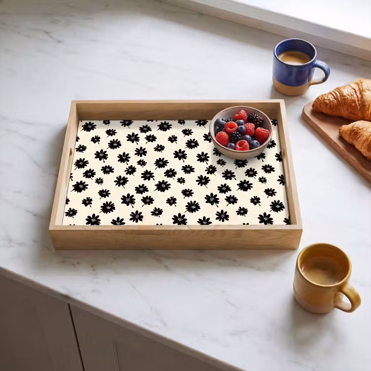 Tablett - Gänseblümchen - Grafik - Schwarz - Beige — 3