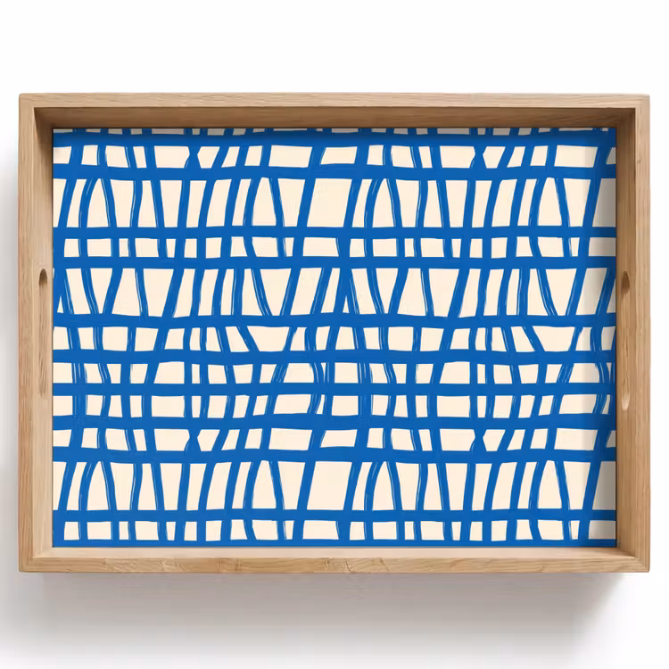 Tablett - Karomuster - Blau - Creme — 1