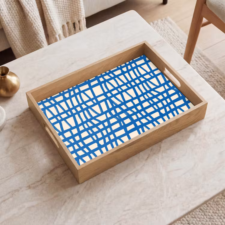 Tablett - Karomuster - Blau - Creme — 2