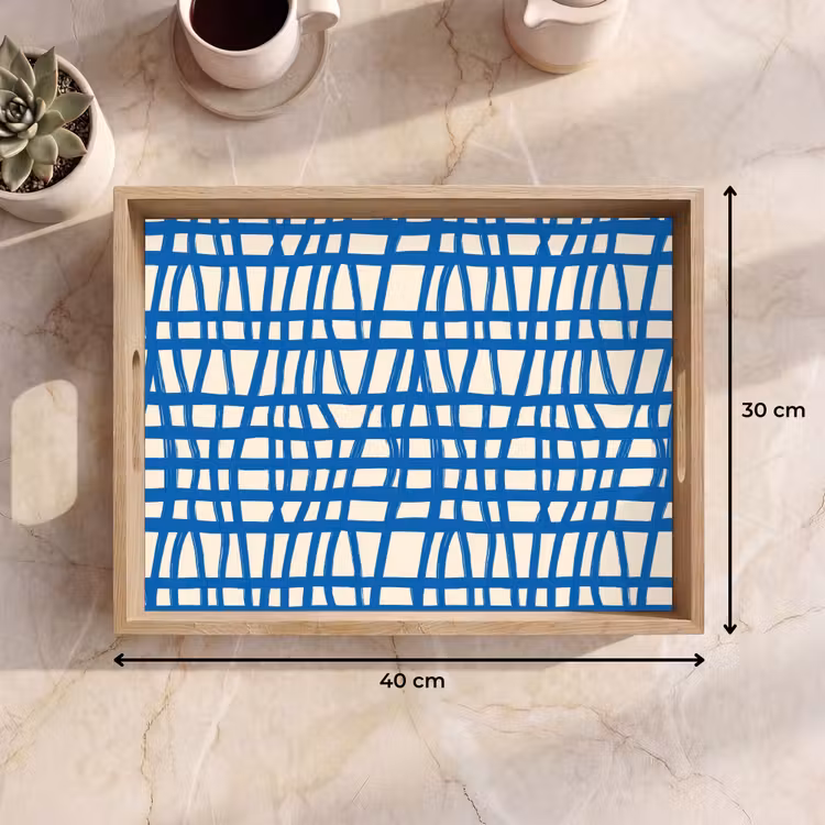 Tablett - Karomuster - Blau - Creme — 7