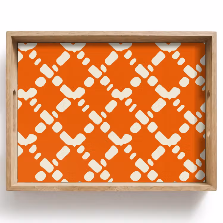 Tablett - Orange - Karomuster - Weiß — 1