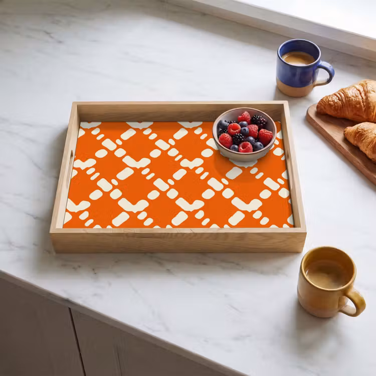 Tablett - Orange - Karomuster - Weiß — 3