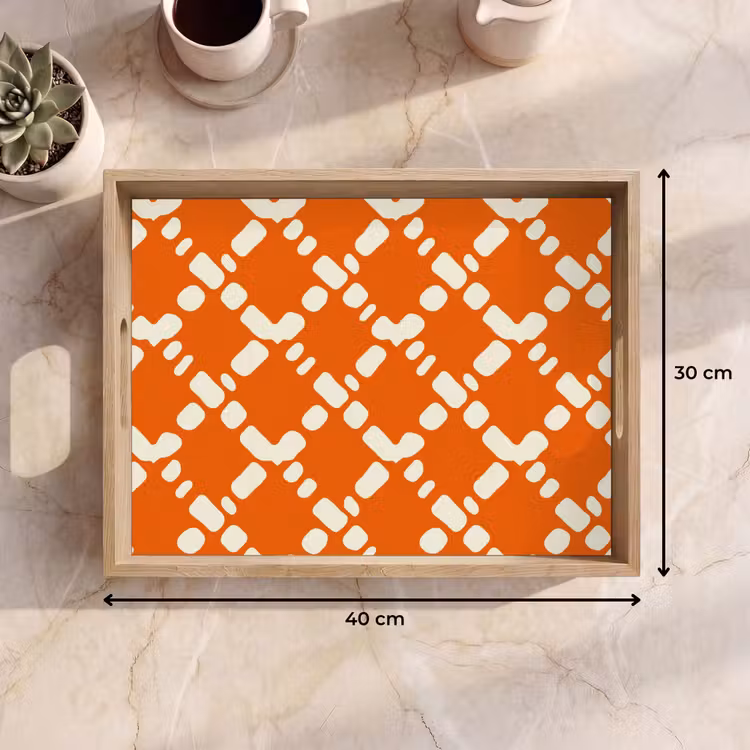 Tablett - Orange - Karomuster - Weiß — 7