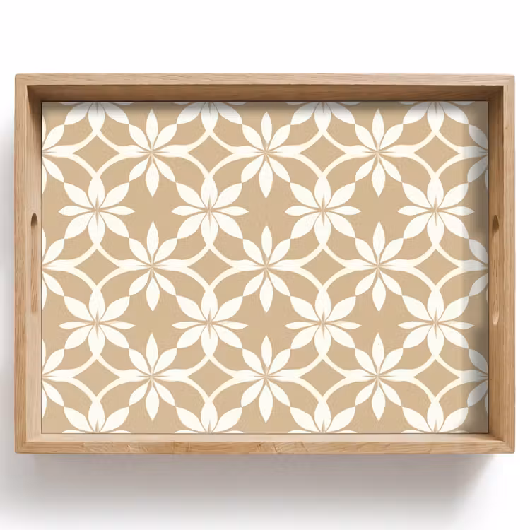 Tablett - Blumen - Muster - Beige — 1
