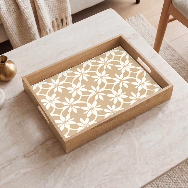 Tablett - Blumen - Muster - Beige — 2