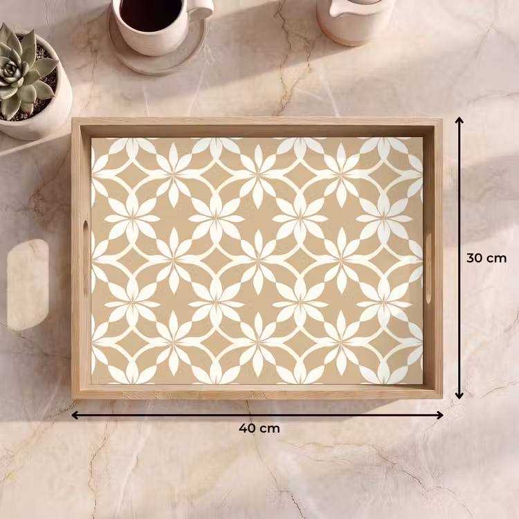 Tablett - Blumen - Muster - Beige — 7