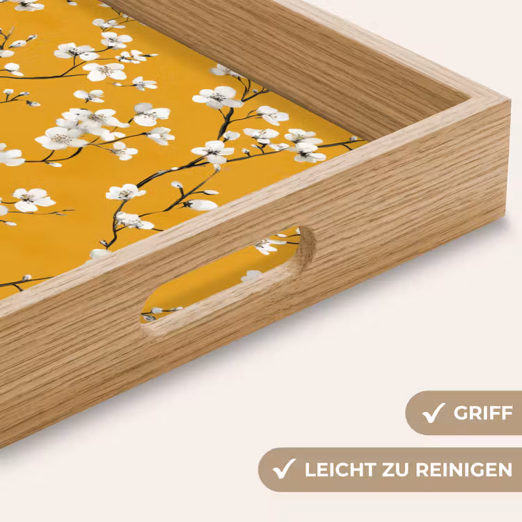 Tablett - Blütenzweig - Aquarell - Gelb — 8