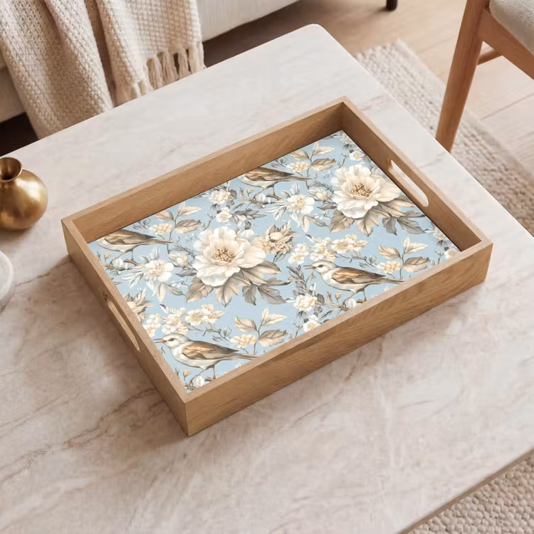 Tablett - Botanisch - Singvogel - Blau — 2