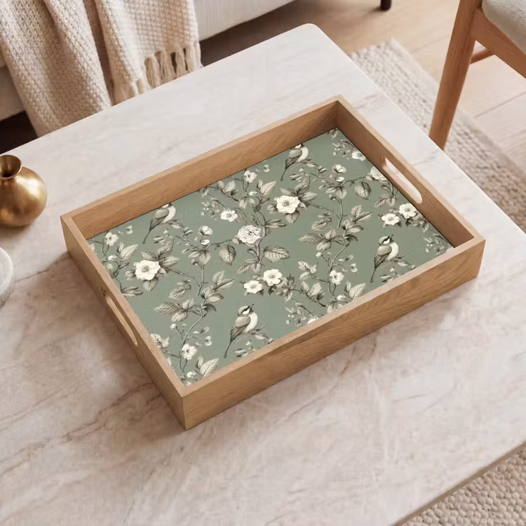 Tablett - Botanisch - Vögel - Grün — 2
