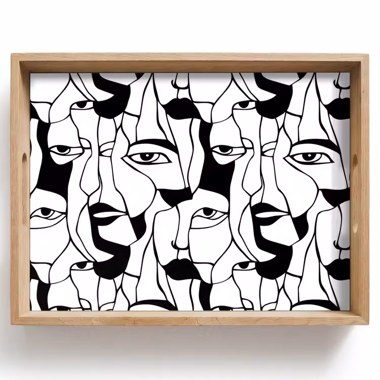 Tablett - Linien - Gesichter - Schwarz - Weiß — 1