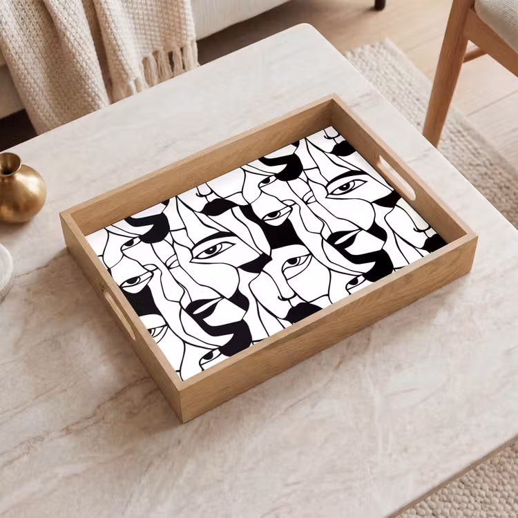 Tablett - Linien - Gesichter - Schwarz - Weiß — 2
