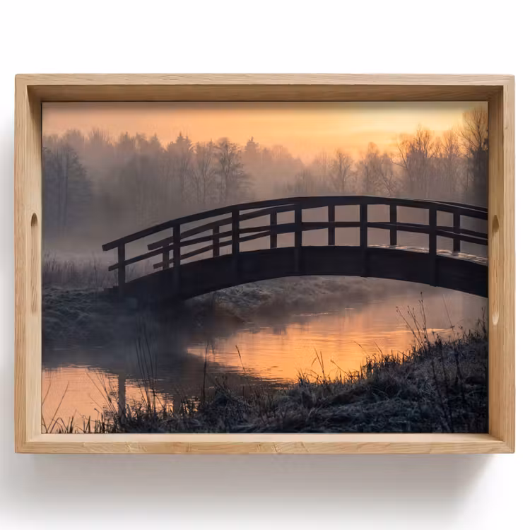 Tablett - Brücke - Nebel - Bäume - Wasser — 1