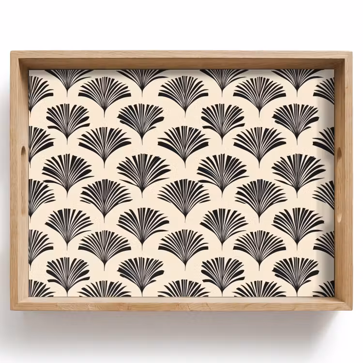 Tablett - Fächer - Botanisch - Schwarz - Beige — 1