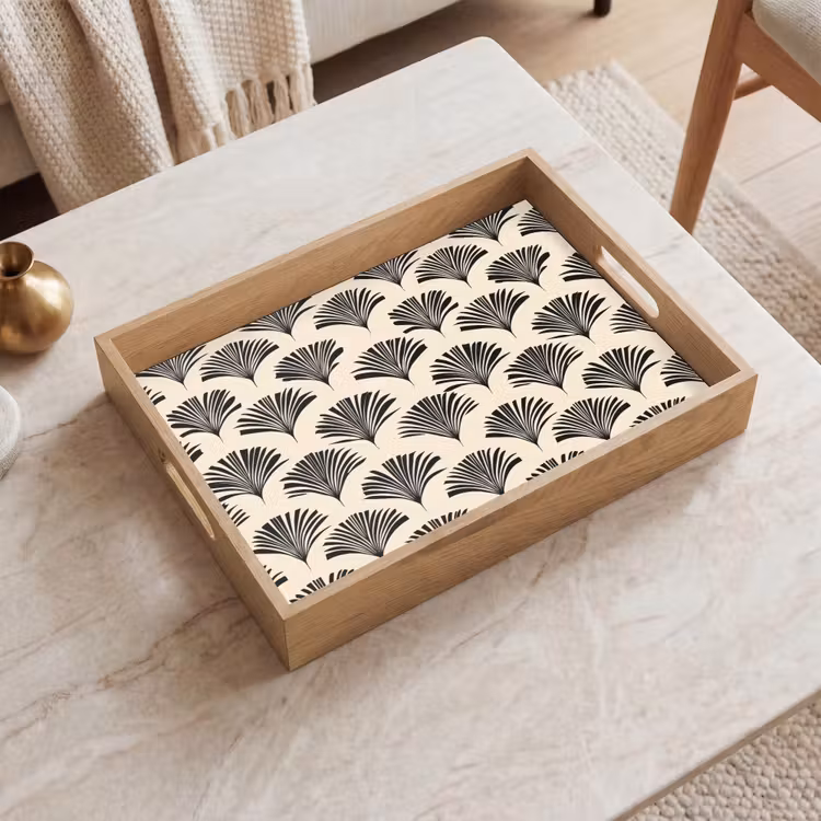 Tablett - Fächer - Botanisch - Schwarz - Beige — 2
