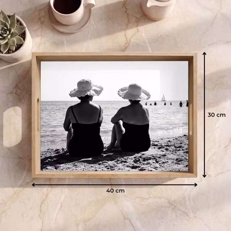 Tablett - Frauen - Sonnenhut - Strand - Schwarz - Weiß — 7