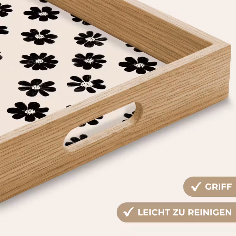 Tablett - Grafik - Gänseblümchen - Schwarz - Beige — 8