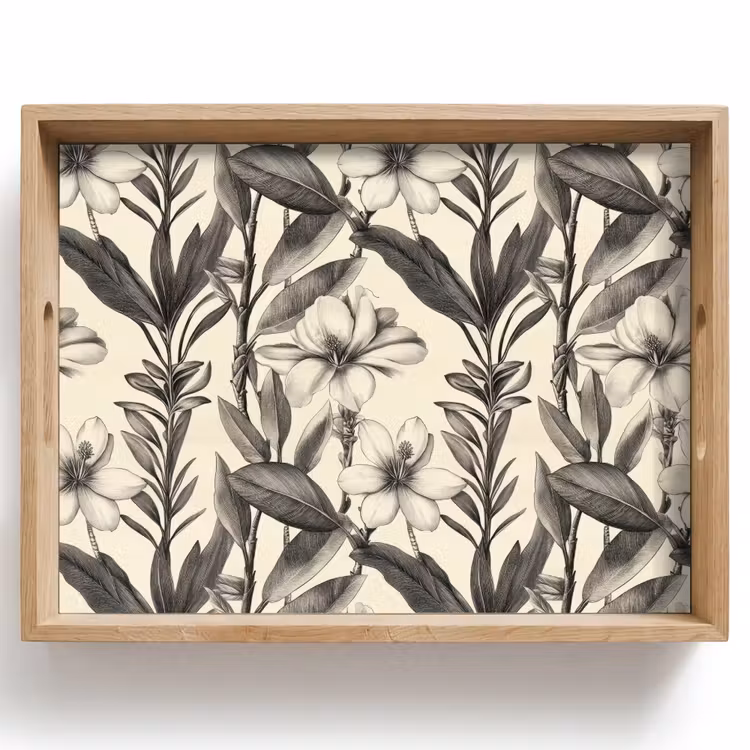 Tablett - Klassisch - Botanisch - Schwarz - Beige — 1