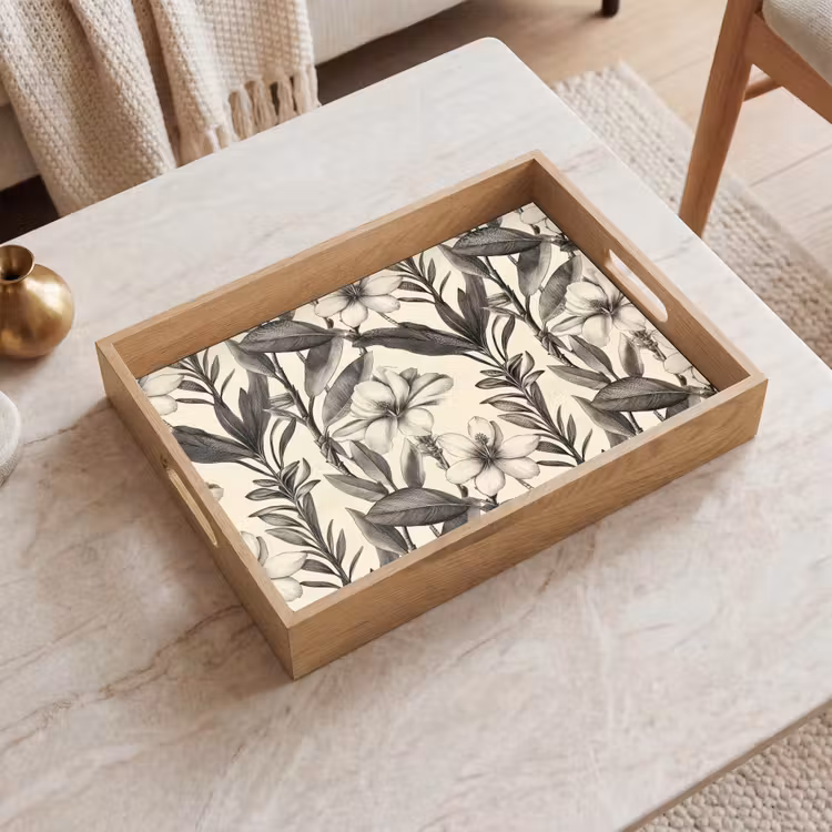 Tablett - Klassisch - Botanisch - Schwarz - Beige — 2