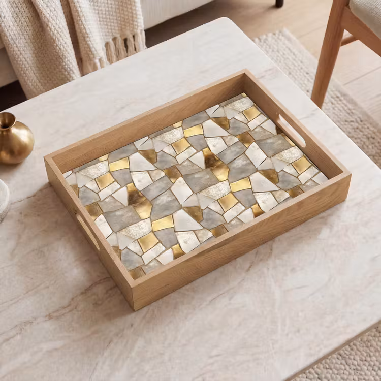 Tablett - Mosaik - Marmor - Gold — 2