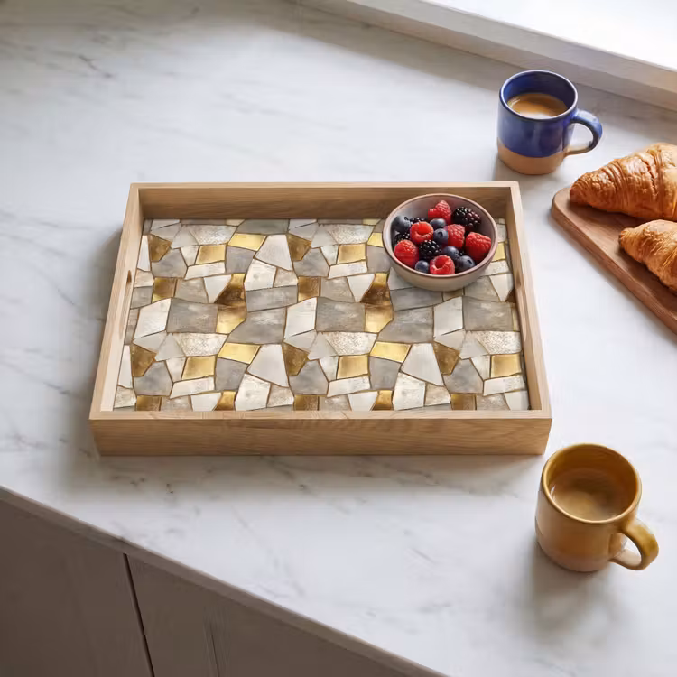 Tablett - Mosaik - Marmor - Gold — 3