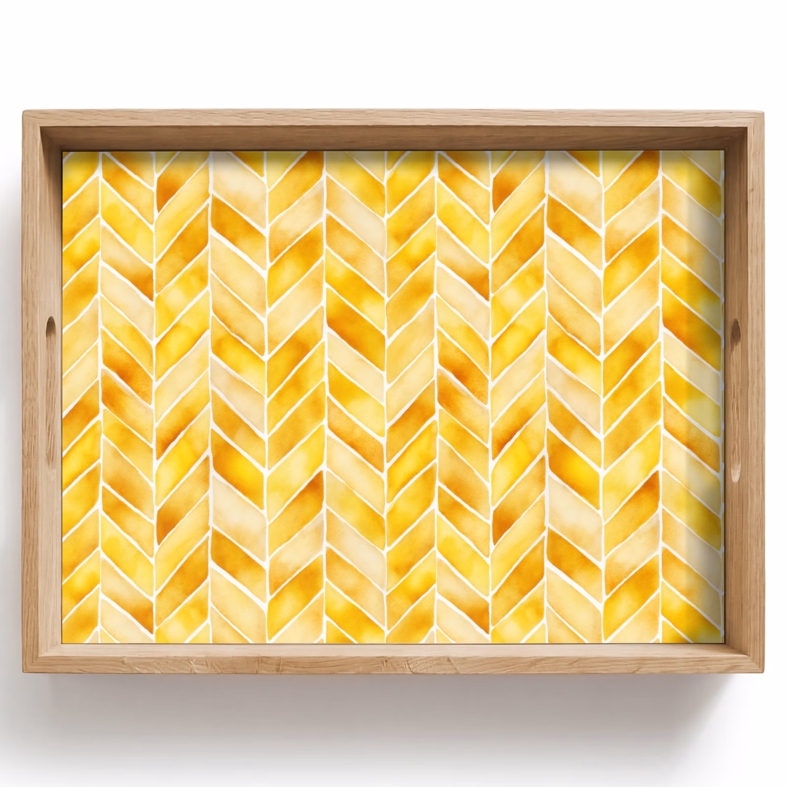 Tablett - Fischgrätmuster – Aquarell – Muster – Goldgelb — 1