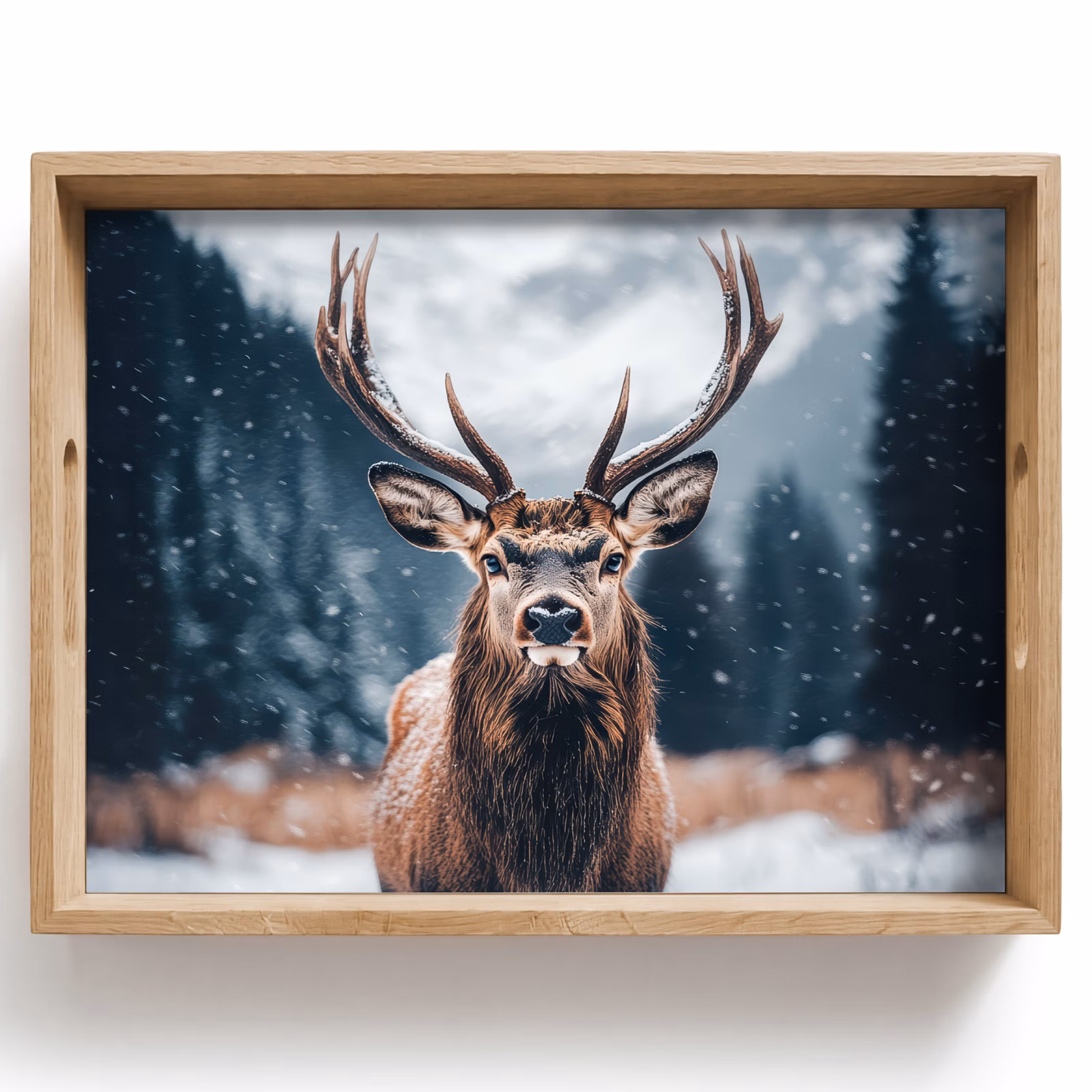 Tablett - Hirsche - Tiere - Landschaft - Winter - Schnee — 1