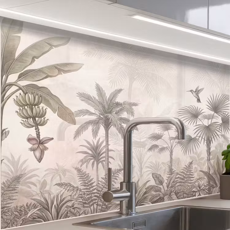 Küchen rückwand - Dschungel - Landebahnbaum - Kolibri - Beige — 1