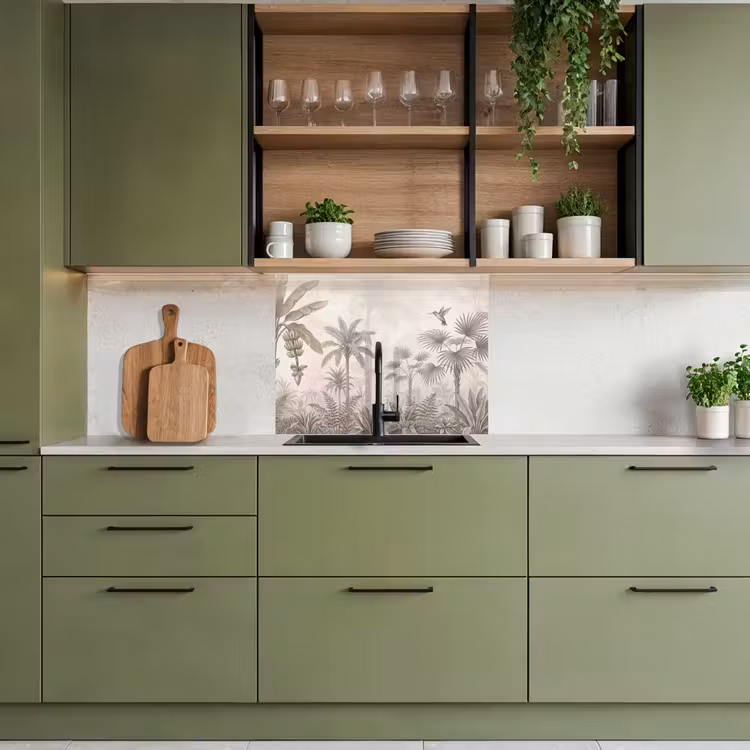 Küchen rückwand - Dschungel - Landebahnbaum - Kolibri - Beige — 7