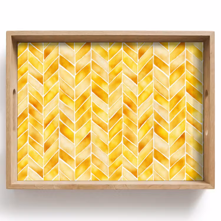Tablett - Fischgrätmuster – Aquarell – Muster – Goldgelb — 1