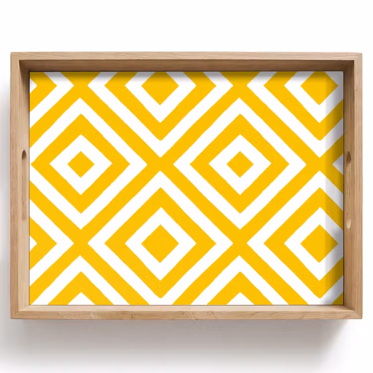 Tablett - Geometrisch – Linien – Modern – Gelb – Weiß — 1