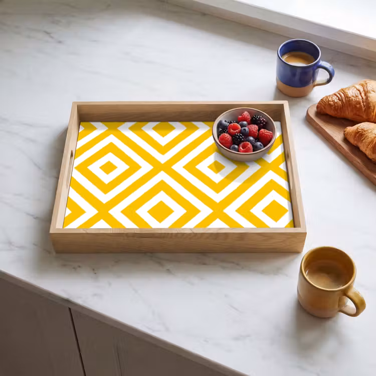 Tablett - Geometrisch – Linien – Modern – Gelb – Weiß — 3
