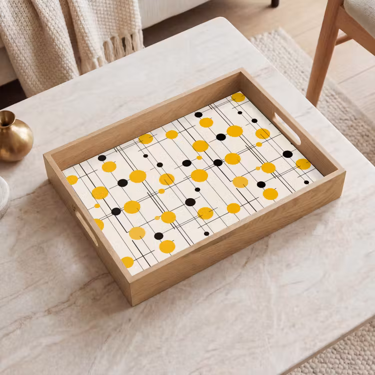 Tablett - Geometrisch – Retro – Linien – Ockergelb – Schwarz — 2