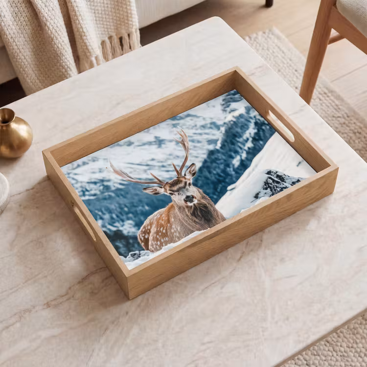 Tablett - Hirsche - Landschaft - Winter - Natur - Tiere - Berge — 2