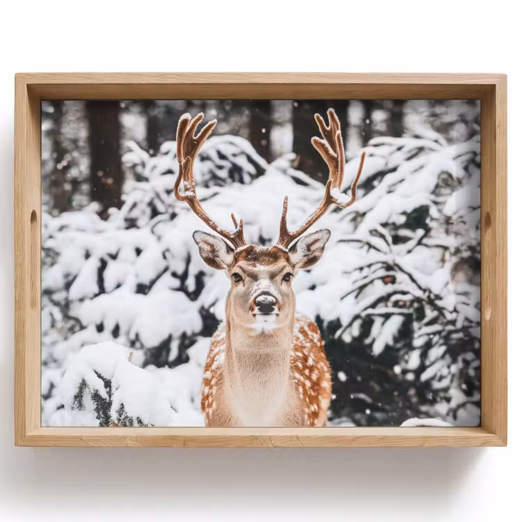 Tablett - Hirsche - Schnee - Winter - Wald - Tiere — 1