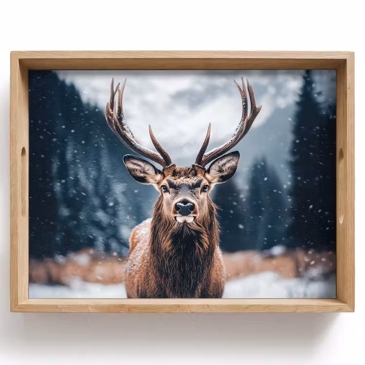 Tablett - Hirsche - Tiere - Landschaft - Winter - Schnee — 1