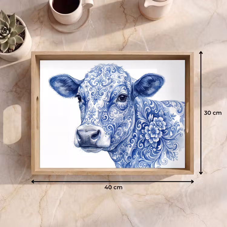 Tablett - Illustration - Kuh - Blau — 7