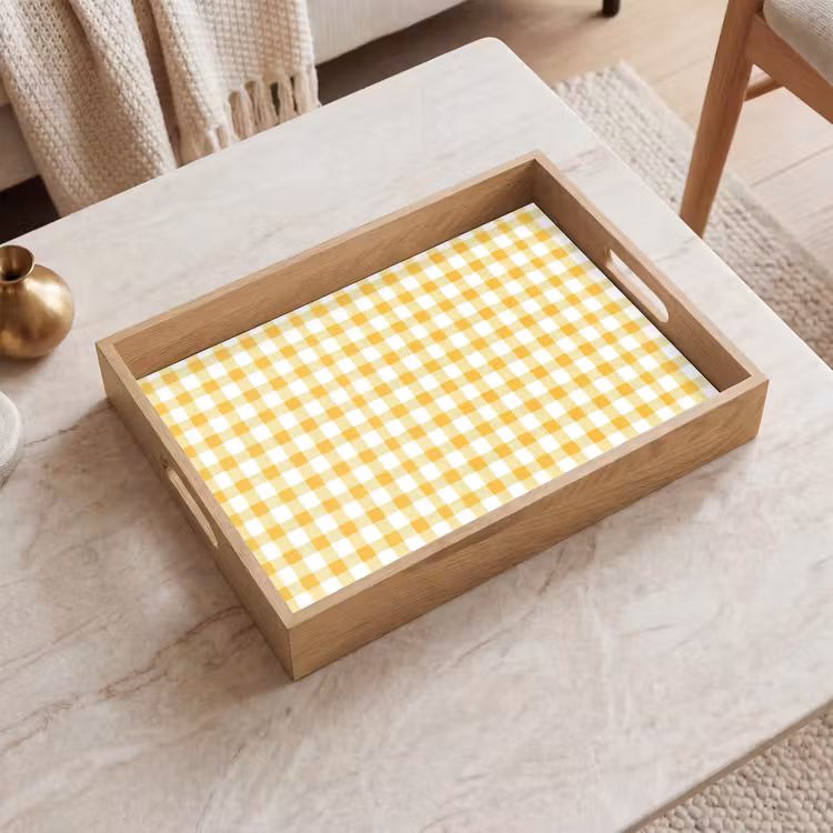 Tablett - Karomuster – Gingham – Klassisch – Gelb und Weiß — 2